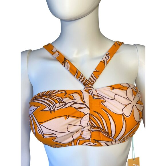 Kona Sol Women's Multi-Way Floral Strapless Bikini Top In Orange Size M (8-10) - Picture 1 of 7